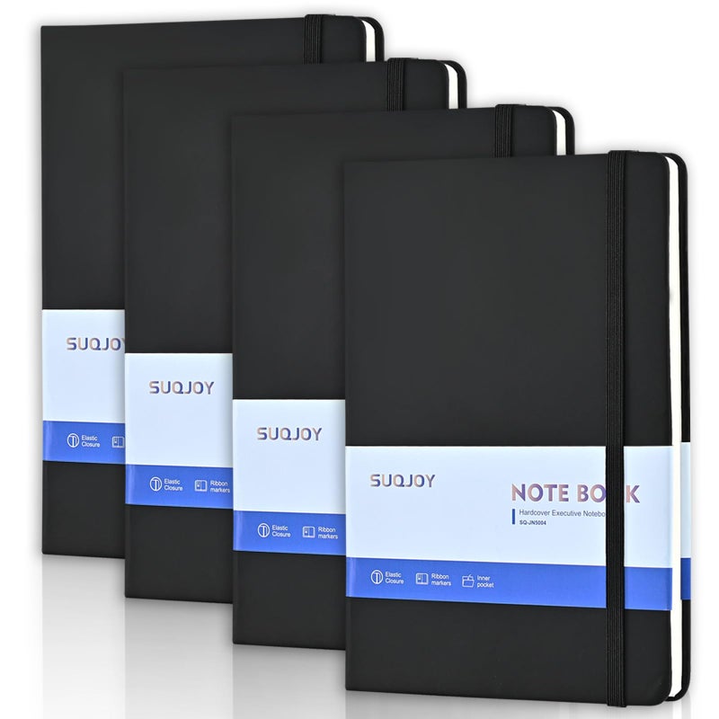 SUQJOY Journals Notebook  4 Pack 160 Pages  A5 Size Black Notebooks College Ruled  Hardcover Notebook with 100 gsm Thick Paper  5.5x 8.2-Inch Line Journals for Men Women - Image 1
